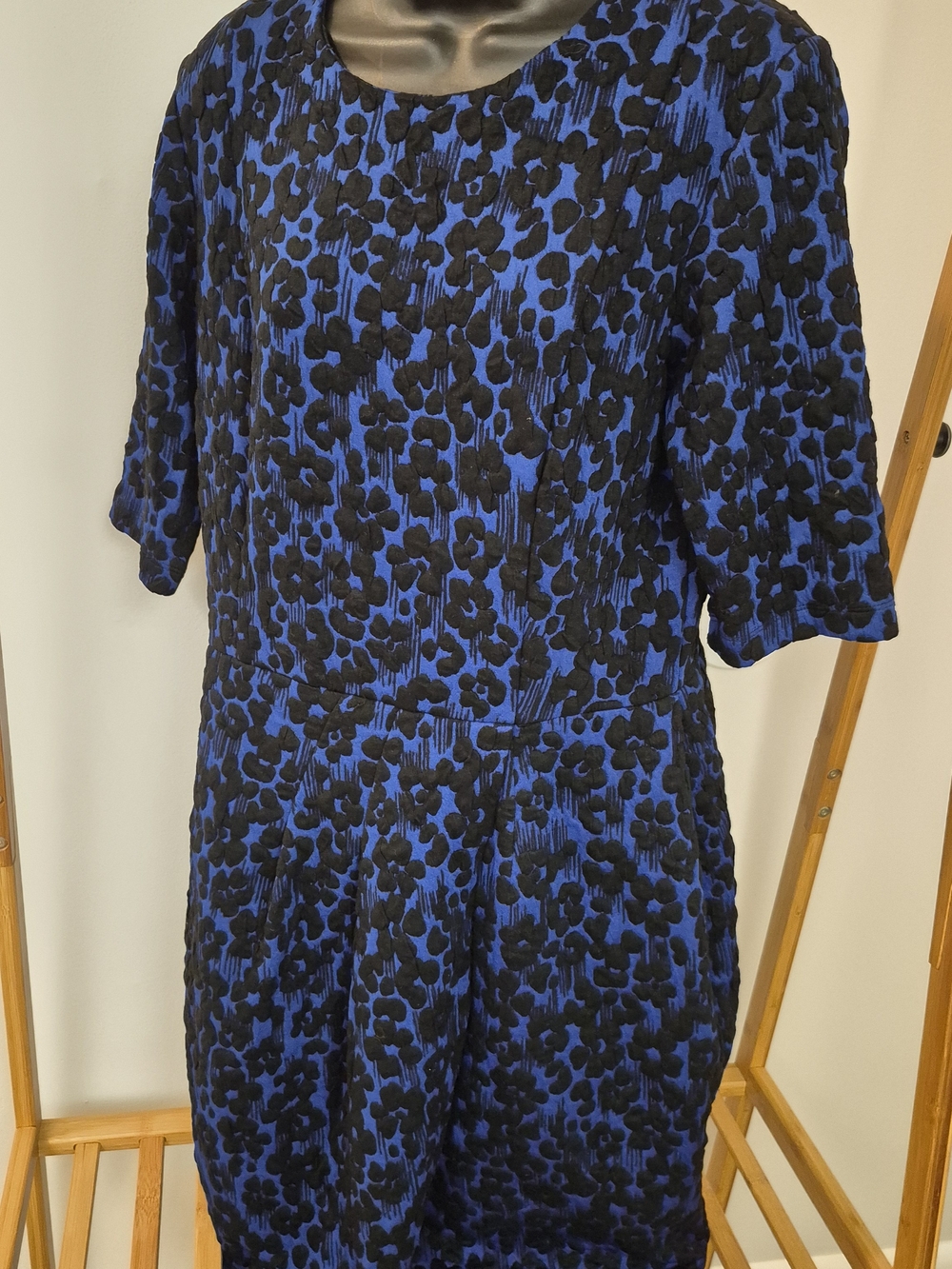 Metaphor Blue and Black Textured Floral Dress